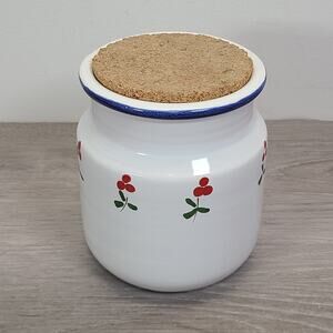 Italian White Pottery Jar Vase Utensil Holder Cherries Made in Italy Cottage